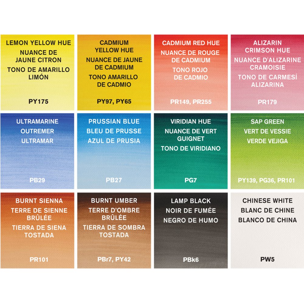 Winsor & Newton Acuarela Cotman Blue Box · Caja metálica con 12 medios godets