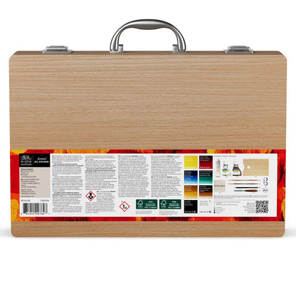 Winsor & Newton Artists' Oil Colour, caja de madera estudio con 8 óleos de 37 ml, Liquin Original, Sansodor y útiles
