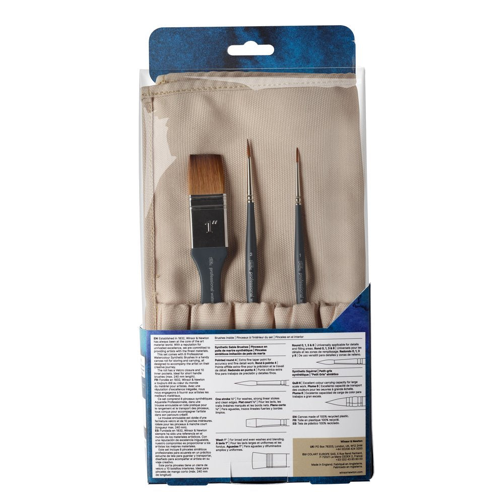 Estuche enrollable Winsor & Newton con 8 pinceles sintéticos de acuarela profesional