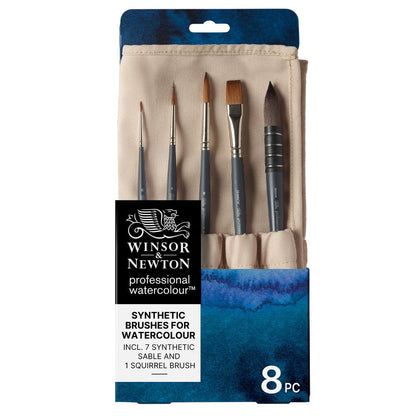 Estuche enrollable Winsor & Newton con 8 pinceles sintéticos de acuarela profesional