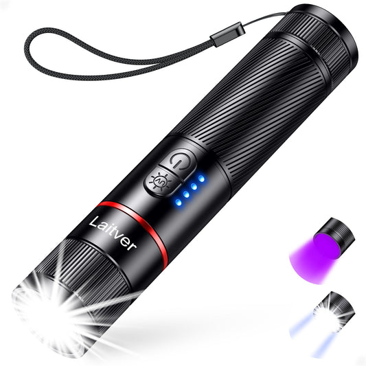 Linterna UV Laitver 2 en 1 recargable, con luz ultravioleta de 395 nm y zoom