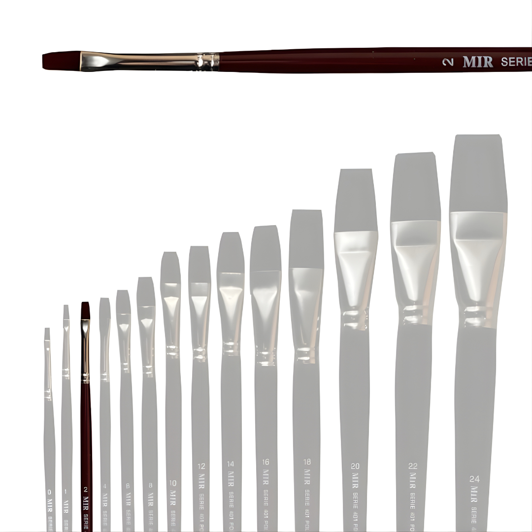 Pincel Plano Teijin Sintético Ref. 401 - Profesional para Restauración y Bellas Artes (Nº 2, 6, 12)