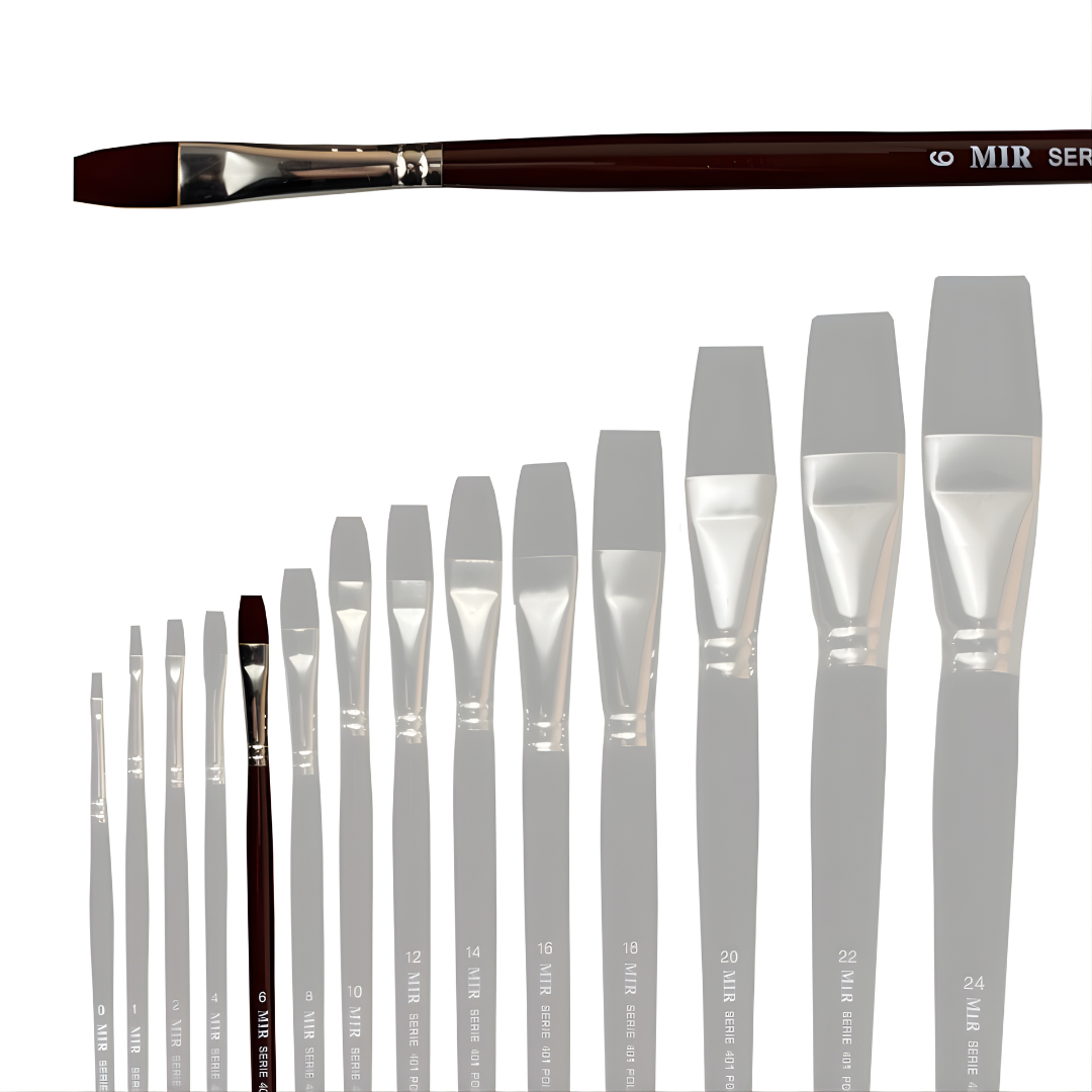 Pincel Plano Teijin Sintético Ref. 401 - Profesional para Restauración y Bellas Artes (Nº 2, 6, 12)