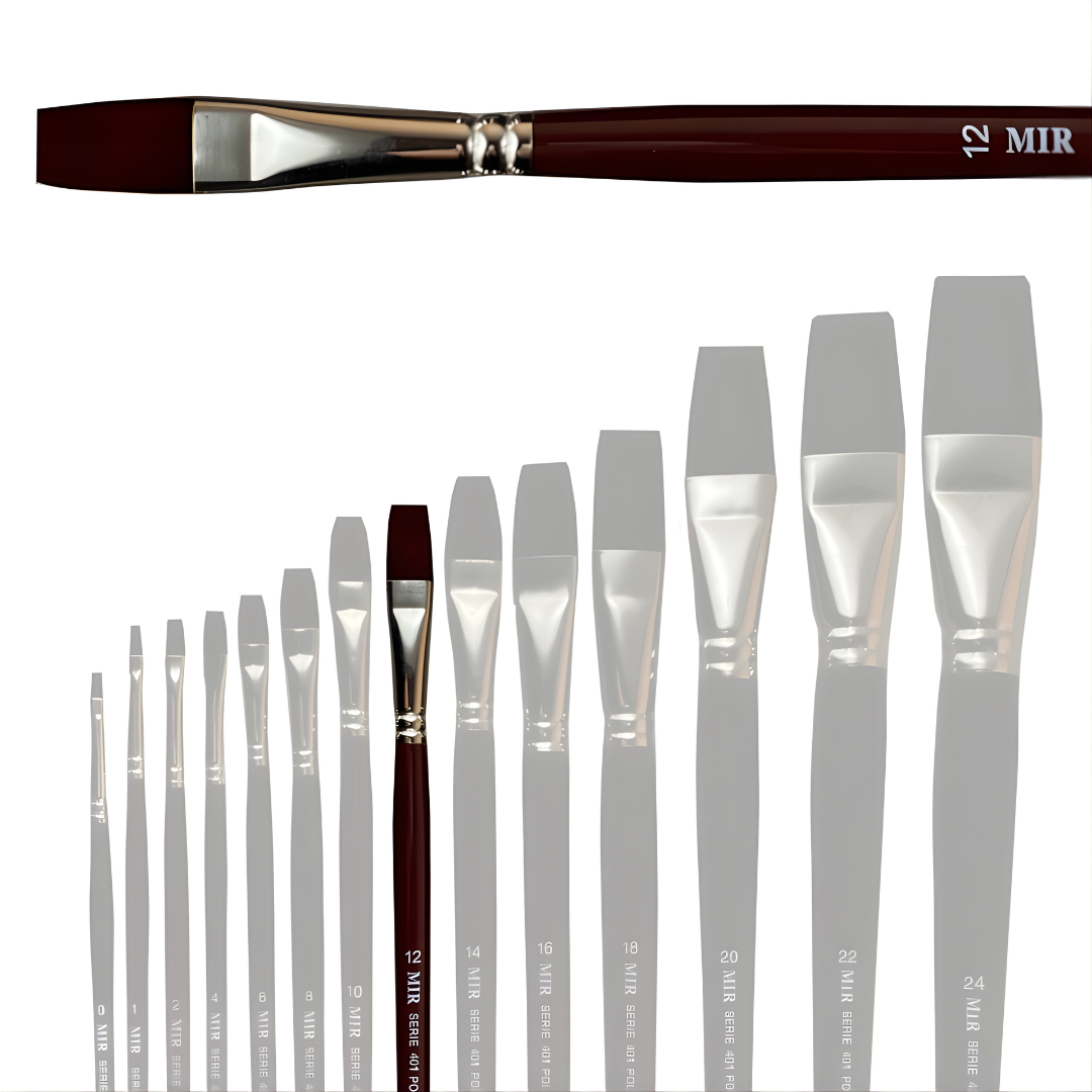 Pincel Plano Teijin Sintético Ref. 401 - Profesional para Restauración y Bellas Artes (Nº 2, 6, 12)