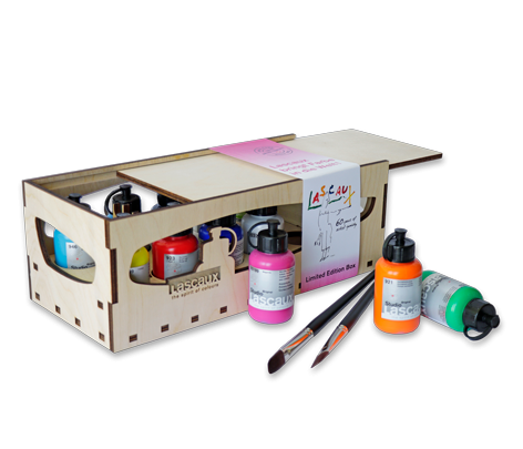 Lascaux Set Limited Edition Beginner - estuche de madera con colores acrilicos Studio y pinceles