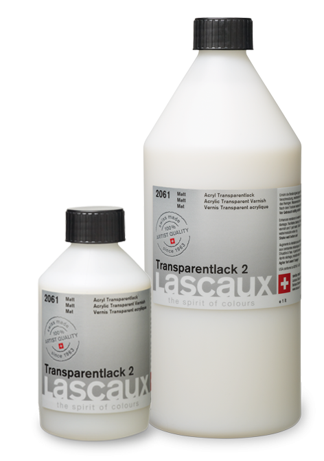 Lascaux Transparent Varnish 2 mate, frascos de 1 l y 250 ml