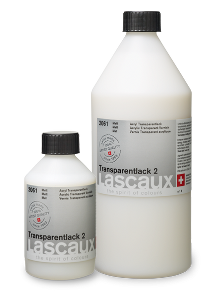 Lascaux Transparent Varnish 2 mate, frascos de 1 l y 250 ml
