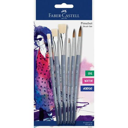 Set de 6 Pinceles Faber-Castell - 3 Redondos y 3 Planos