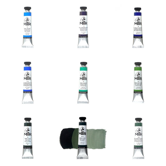 Óleo Extrafino MIR — Azules, Verdes y Violetas · Tubos 20/60/200 ml