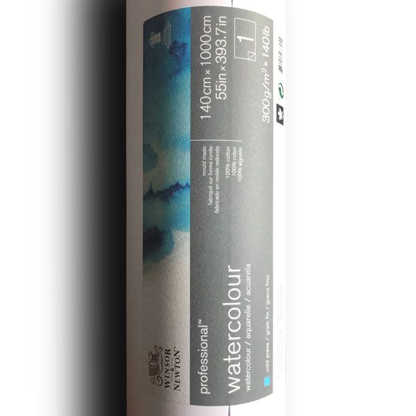 Rollo de papel de acuarela Winsor & Newton Professional, 100 % algodón, 300 g/m², grano fino, 140 cm x 10 m